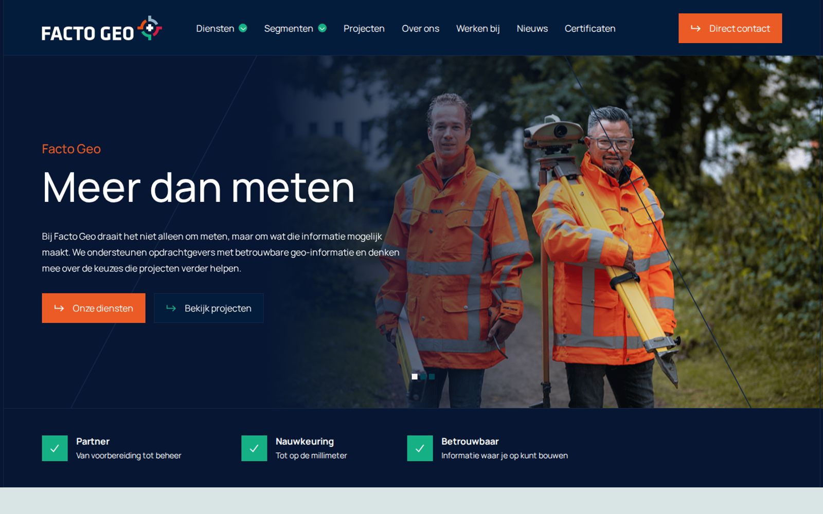De homepage van de nieuwe website van Facto Geo