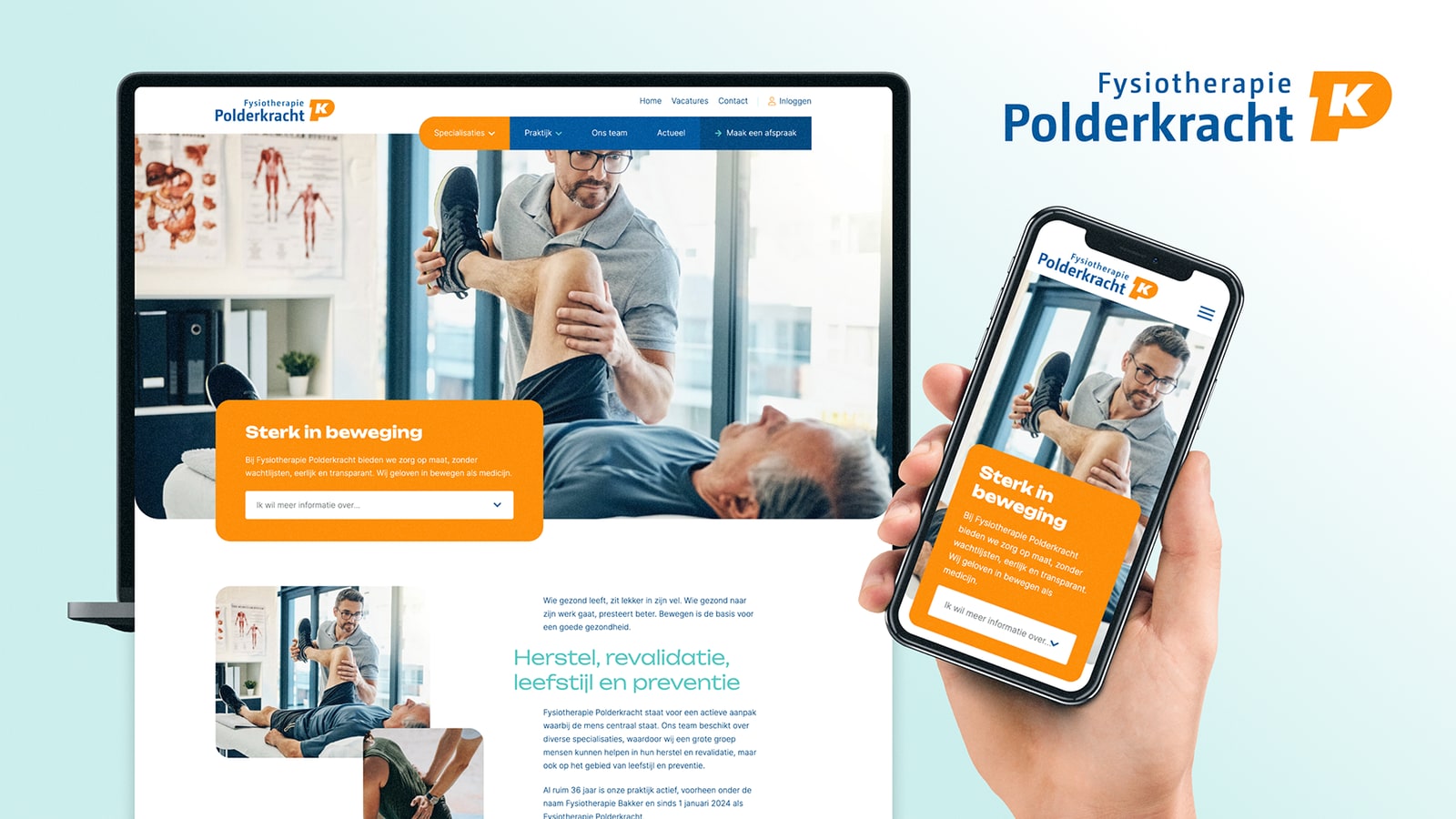 Website en webshop: de website van Fysiotherapie Polderkracht, gemaakt door REUS
