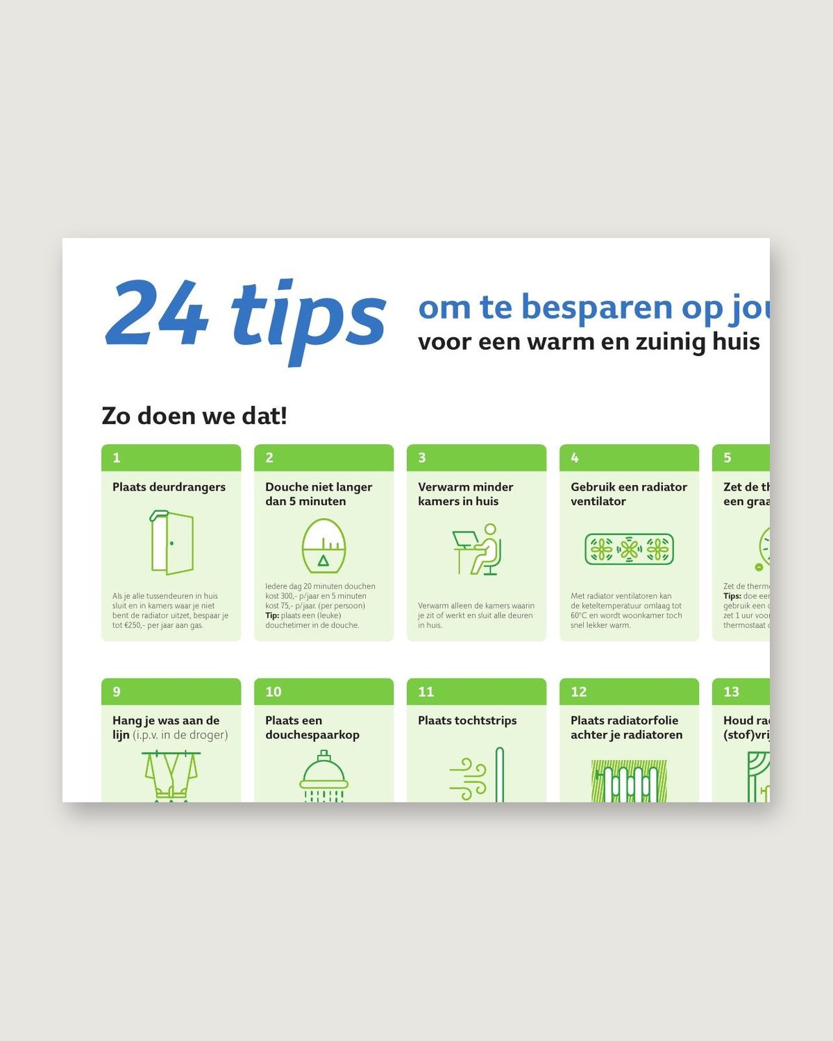Placemat met 24 tips om te besparen op de energierekening