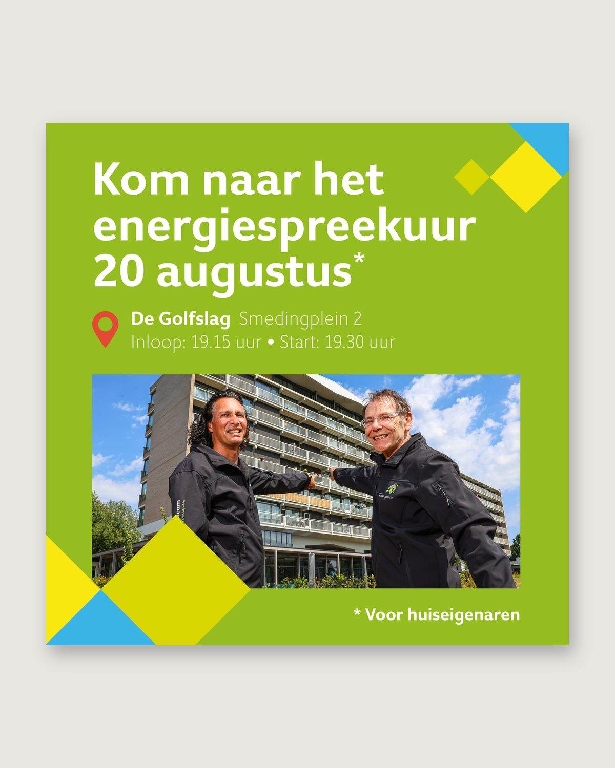 Social visual voor het energiespreekuur in De Golfslag