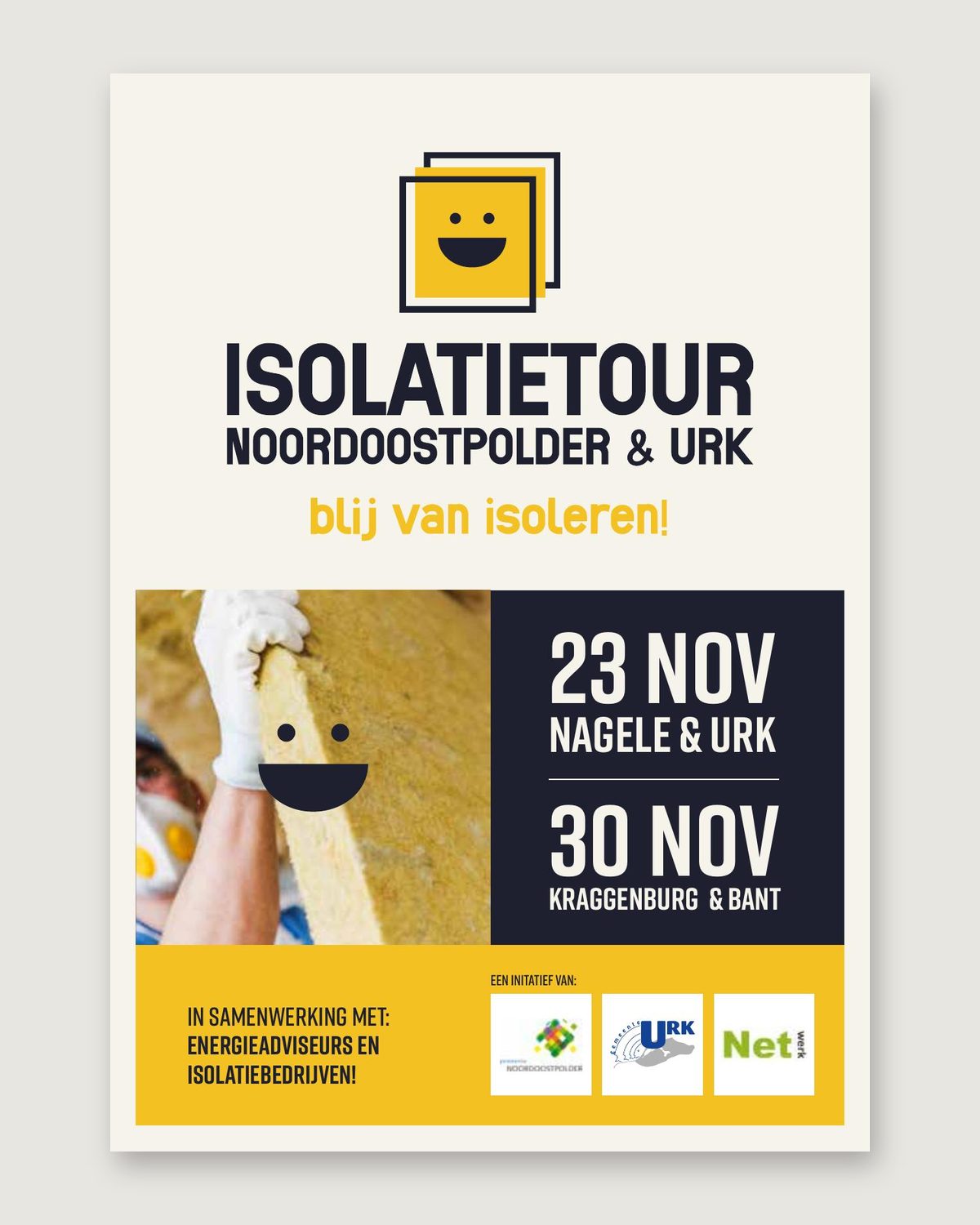 Flyer van de Isolatietour met de data en dorpen
