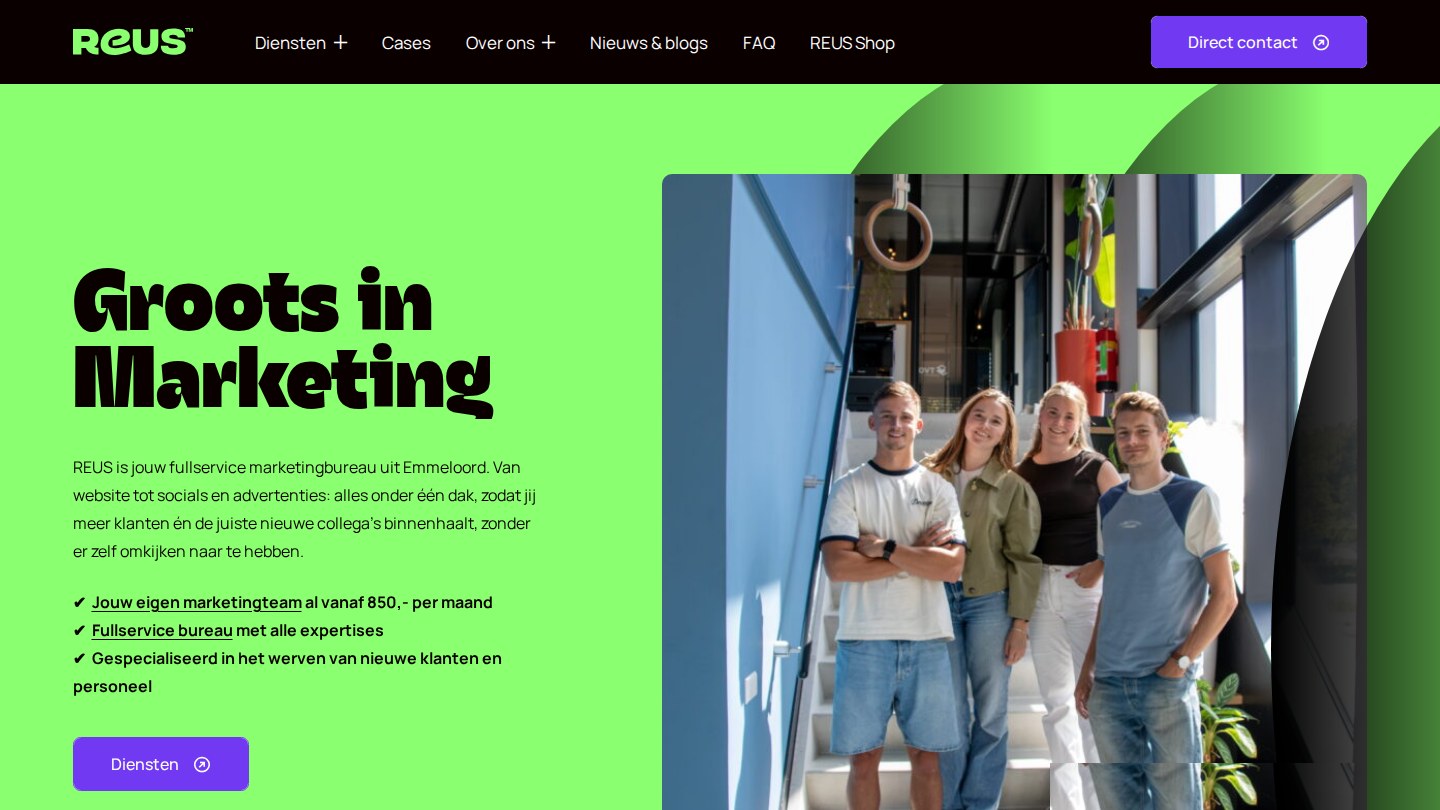 De homepage van de nieuwe website van REUS op een laptop
