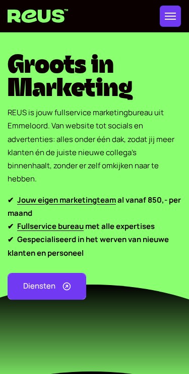 De nieuwe website van REUS op een telefoon