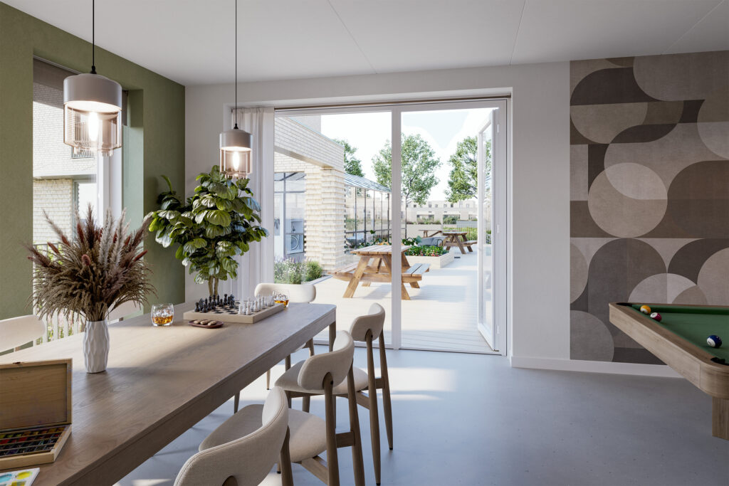 Impressie van het gemeenschappelijke terras in De Luwte van OVT Ontwikkeling